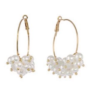 Faux Pearl Beaded Hoop Earrings